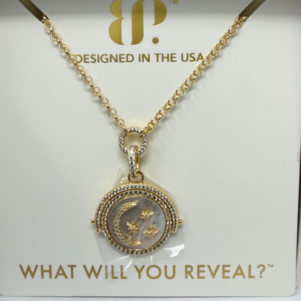 Bomb Party Two Souls One Sky Necklace Gold Moonstone Mother of Pearl NK69477